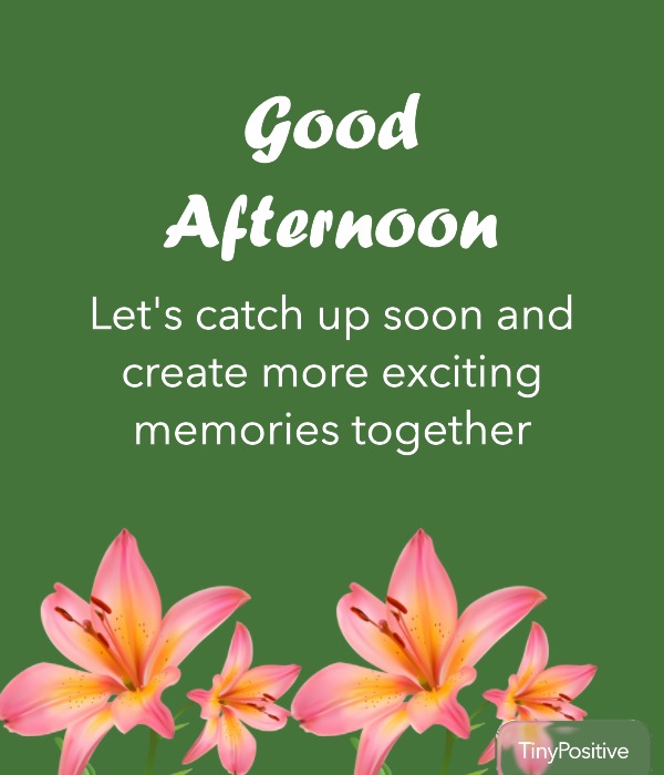 Good Afternoon message on a green background with pink lilies.