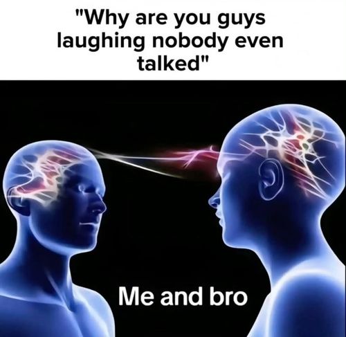 two people facing each other with the caption'why are you guys laughing nobody even talked