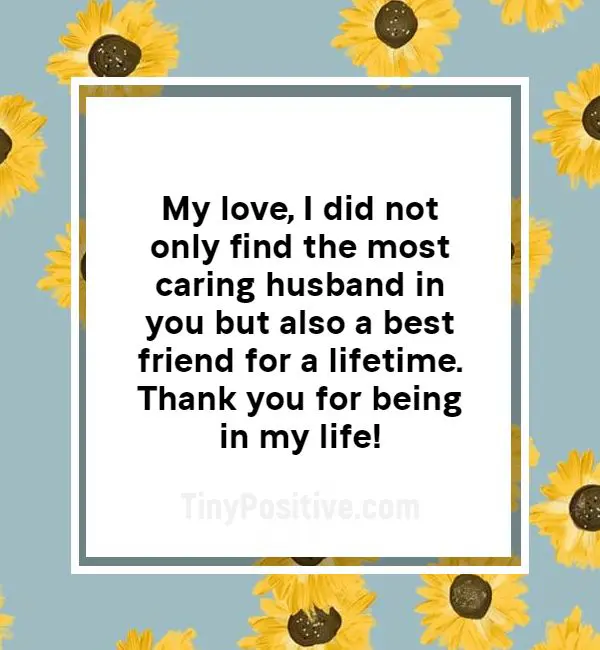 A love note for a husband featuring cheerful sunflowers on a blue background and a central message.